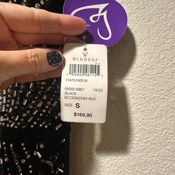 Windsor Black and Silver Beaded Prom Dress Iridescent Rhinestone winter formal S - Picture 6 of 9